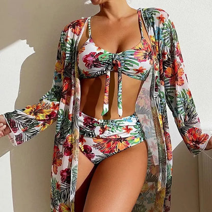 Plus-size women's long blouse style bikini swimsuit in solid colour options