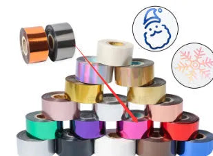Roll of electrochemical aluminium hot foil for branding on leather and plastic, showing metallic finish and 120m length