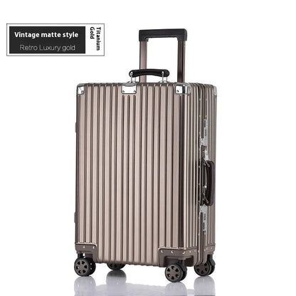 Aluminum frame 20 inch suitcase with universal wheels, box lock and retro frosted finish