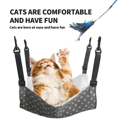 Cozy lamb fleece cat hammock bed for indoor pets, available in multiple sizes and colors