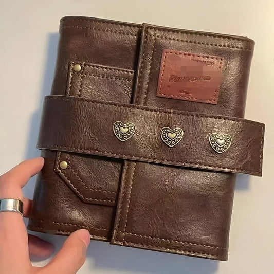 Brown A7 retro leather buckle notebook with loose-leaf binding on PU cover