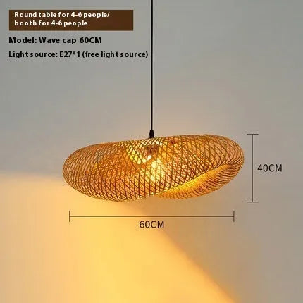 Bamboo straw hat-shaped hanging lamp ceiling light fixture with natural texture