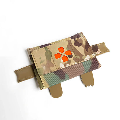 Nylon first-aid kit in camouflage pattern with organised medical supply compartments