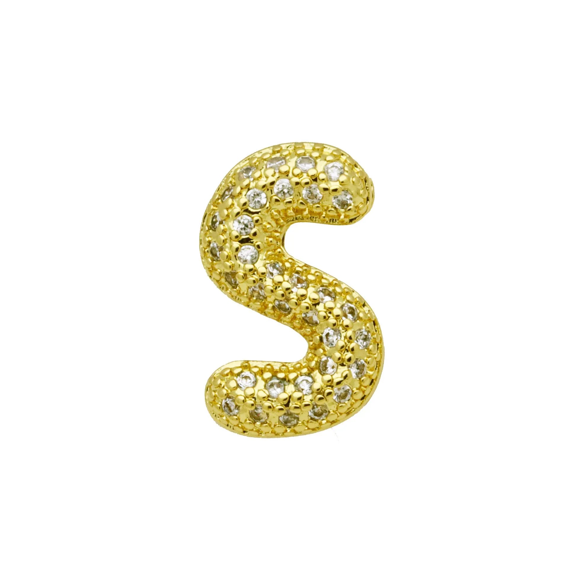 Retro style copper bracelet with English letter charm featuring micro inlaid zirconium stones in gold plating