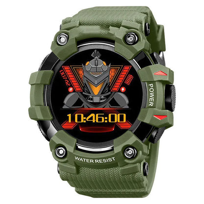 56mm round smart watch with touch screen displaying health metrics, featuring TPU strap and mineral strengthened glass, 50m waterproof