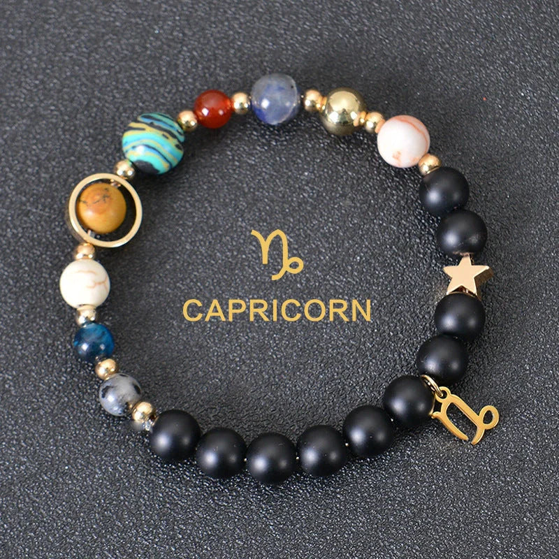 Stylish frosted stone beaded zodiac constellation bracelet for unisex wear