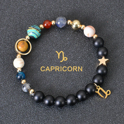 Stylish frosted stone beaded zodiac constellation bracelet for unisex wear