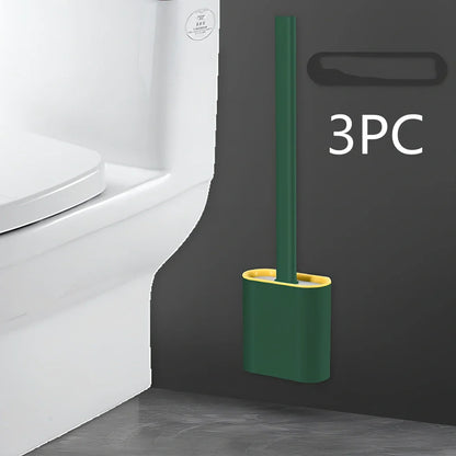 Wall-mounted soft toilet brush with silicone bristles and cover in midnight green colour