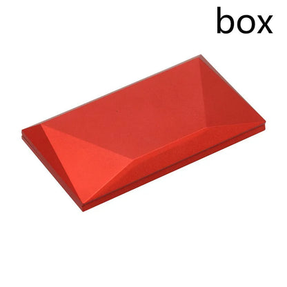 Red 3D heart-shaped plastic ring box with rose decoration on a rotating stand
