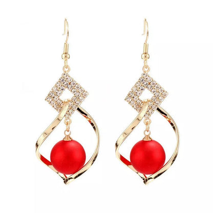 Women's red and white geometric alloy earrings with durable electroplating shine