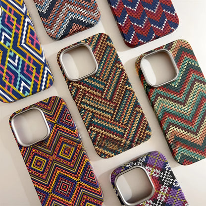 Kevlar skin feeling hard PC phone case with micro relief and magnetic suction for iPhone 12-15 Pro Max.