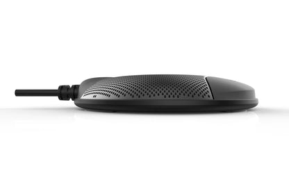 Black USB condenser microphone for conference calls and gaming with compact 9cm design