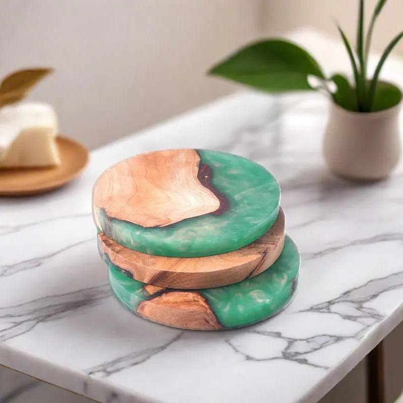 Nordic-style wooden coaster with irregular shape, 9.8cm diameter, for tea set protection