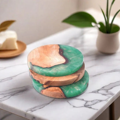 Nordic-style wooden coaster with irregular shape, 9.8cm diameter, for tea set protection