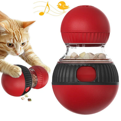Rotating plastic cat toy with 155mm diameter and food dispensing mechanism for treat rewards during play