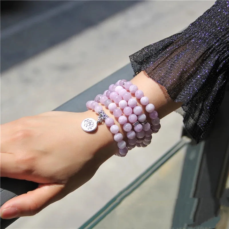Natural stone women's bracelet with lotus design in a vintage geometric shape.