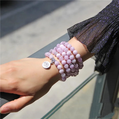 Natural stone women's bracelet with lotus design in a vintage geometric shape.