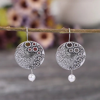 Silver alloy baroque pearl stud earrings with geometric retro shape, 4x2cm, one pair for women