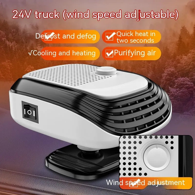 White and green 12V 24V car warm air blower heater with adjustable temperature settings