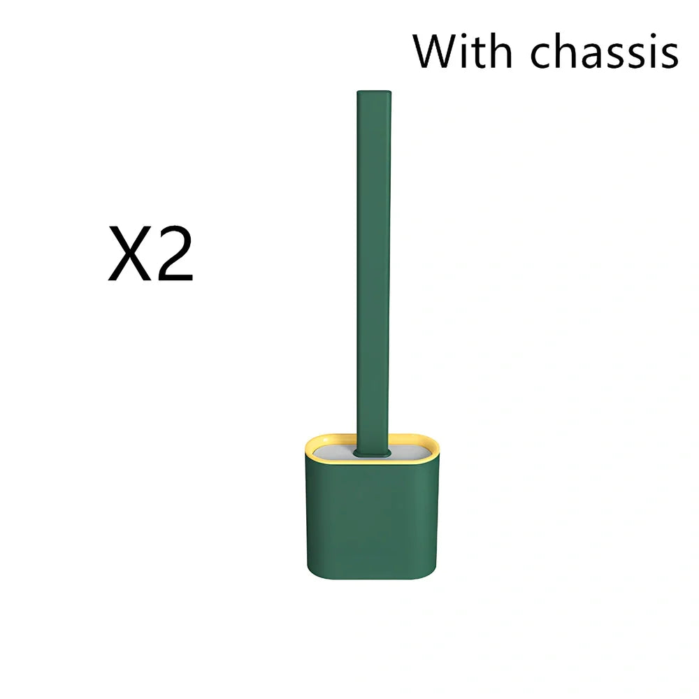 Wall-mounted soft toilet brush with silicone bristles and cover in midnight green colour