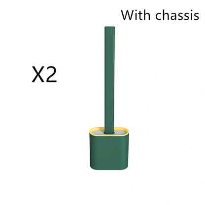 Wall-mounted soft toilet brush with silicone bristles and cover in midnight green colour