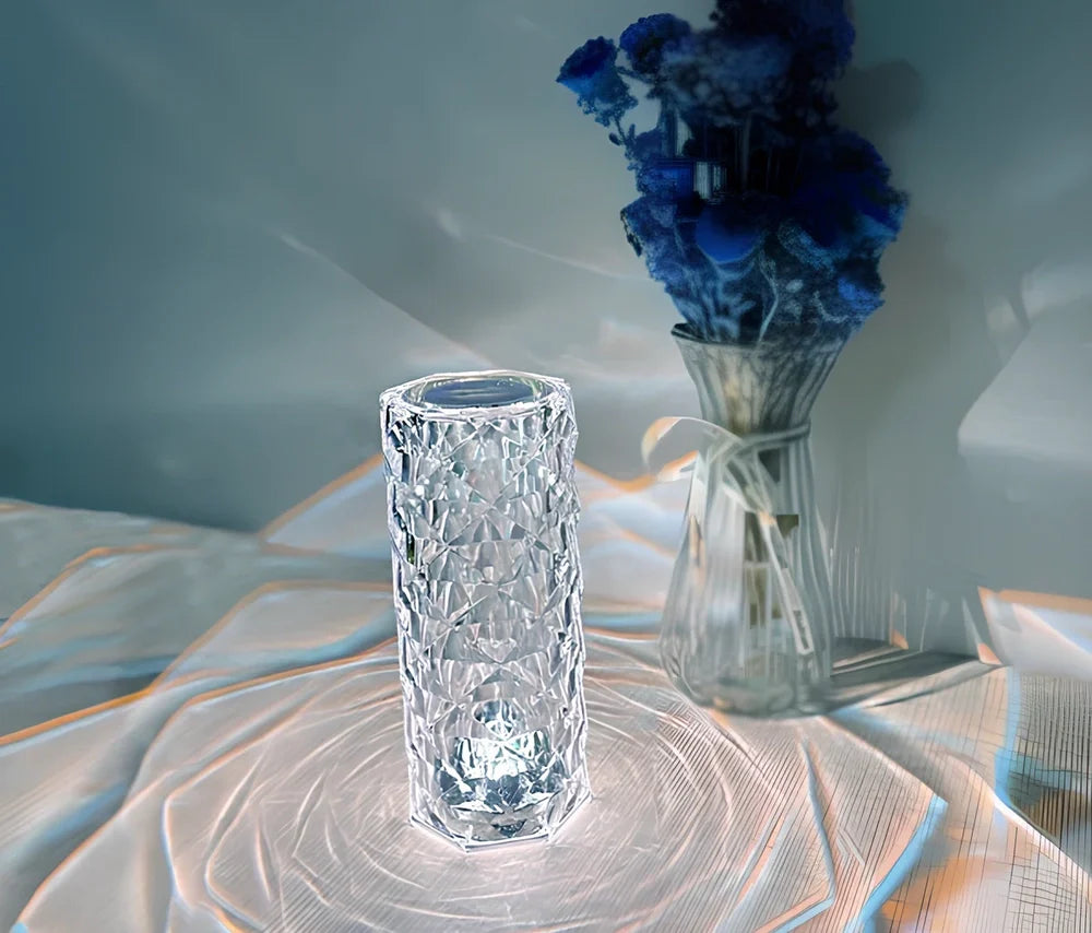 Rose Light crystal night light with USB charging cable and touch-sensitive dimming control