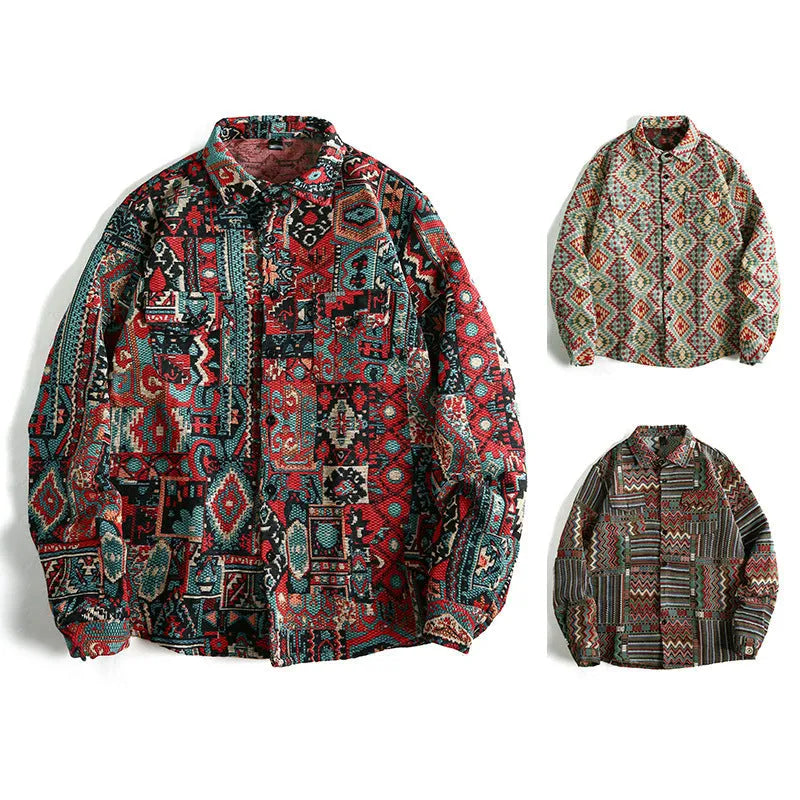 Men's jacquard pattern long sleeve cardigan in polyester, slim fit casual top in three colours and sizes S to 2XL