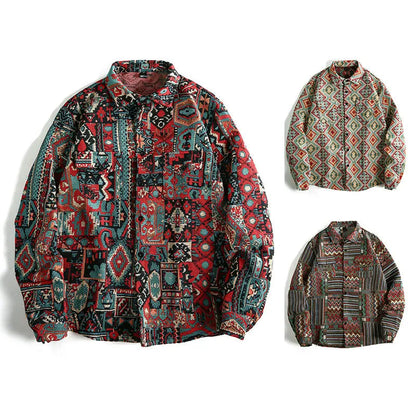 Men's jacquard pattern long sleeve cardigan in polyester, slim fit casual top in three colours and sizes S to 2XL