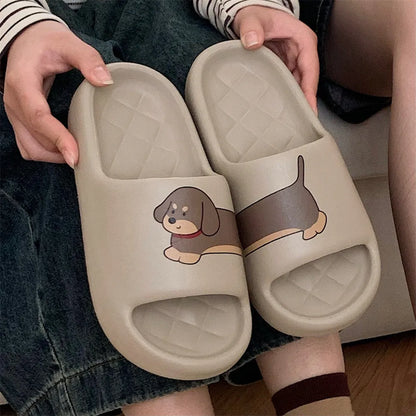 Pair of EVA couple household slippers in thickening flip-flop style showing soft sole construction