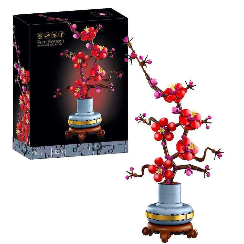 Lego-style flower bouquet building blocks showing 5 colour options for adult assembly project