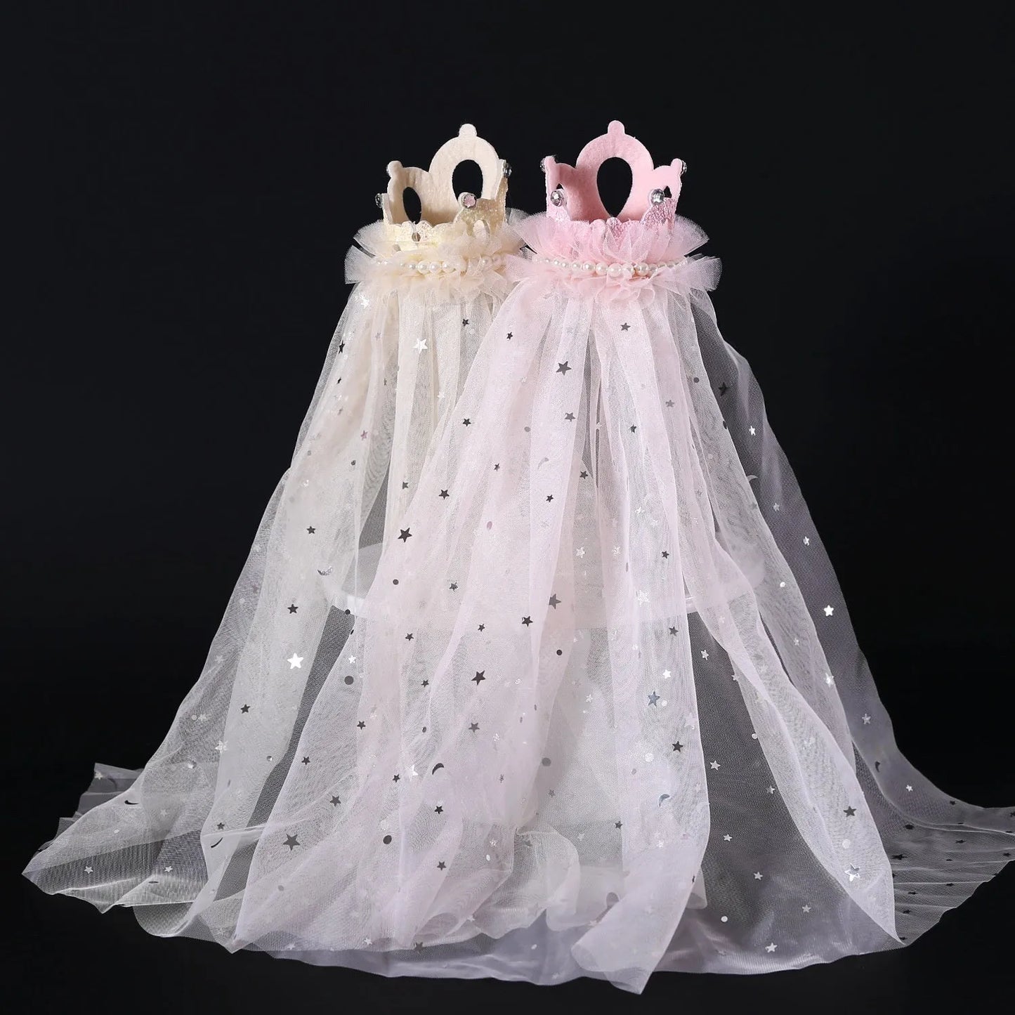 Cat wearing a princess crown headdress with a choice of beige or pink veil