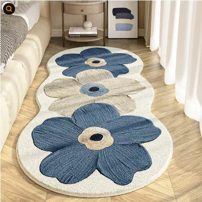 Flower shaped cashmere bedside blanket with cartoon alien design in gradient flower pattern