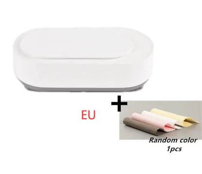White portable ultrasonic cleaner with stainless steel tank for cleaning jewellery and glasses