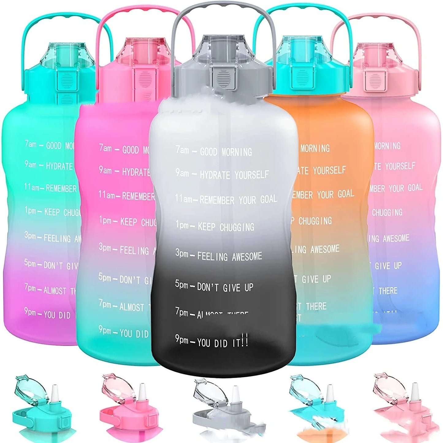 2.2L Half Gallon Plastic Water Bottle with time markers and gradient colors