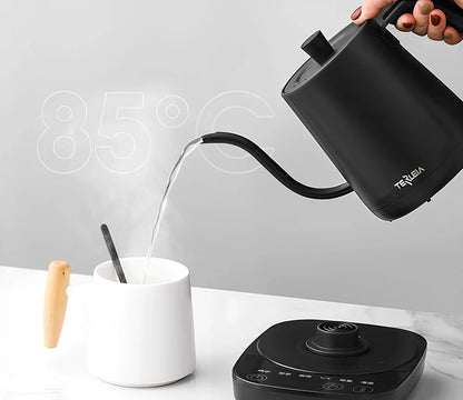 Slender mouth electric kettle with stainless steel body and touch control panel