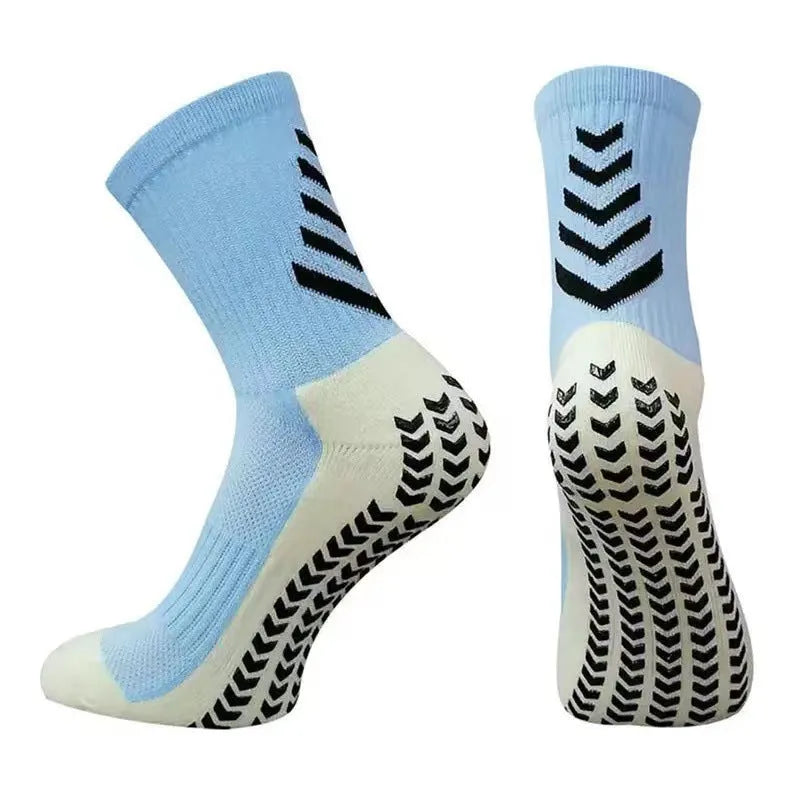 Men's mid-calf athletic socks with non-slip silicone grips in Arrow Black colour with geometric pattern design