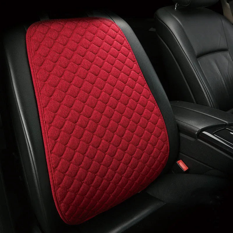 Flax linen car seat cover protector in beige, black, red and brown, with cushion and five-seat style options.