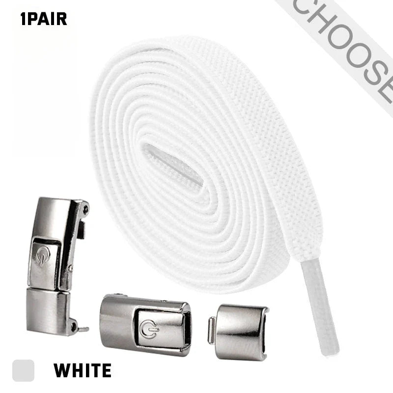 Slip-on shoelaces with elastic lock, available in a variety of colors for comfortable, no-tie shoe fastening