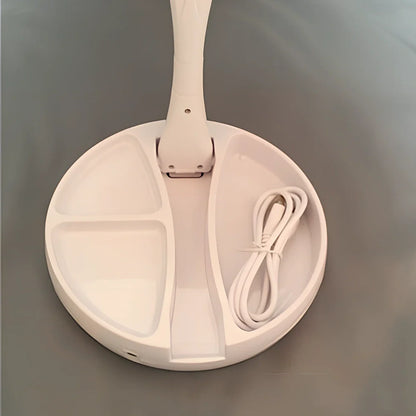 White folding LED makeup mirror showing dual magnification sides and compact storage design