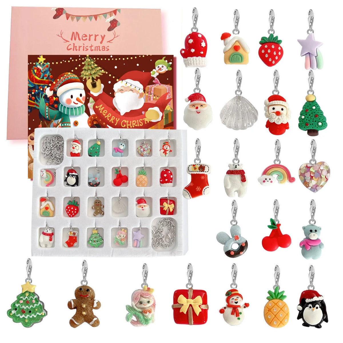 Christmas Style DIY bracelet blind box with electroplated alloy cartoon pendant, unisex jewellery kit