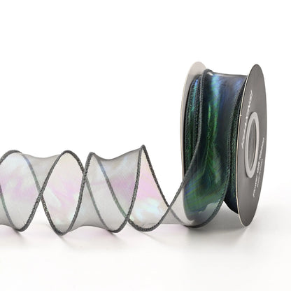 Fishtail yarn ribbon roll showing 4cm width and edge cutting detail in illusion colour options