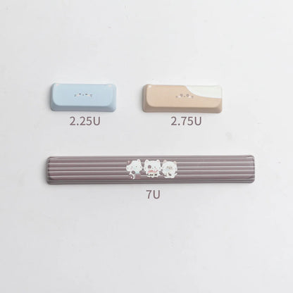 Sea Salt Cat PBT keycap set with sublimation printing showing 26 keys including 7u spacebar supplement