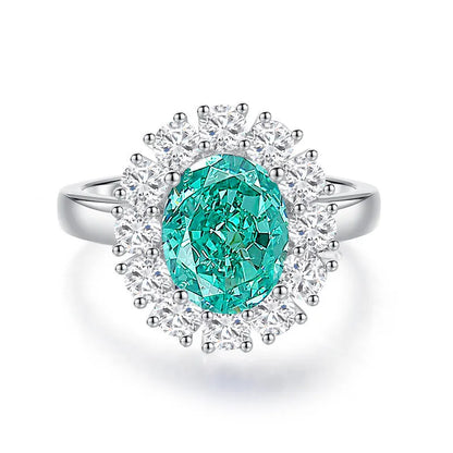 S925 silver emerald ring with palaibahao inlaid high carbon diamond, geometric design with elliptical elements