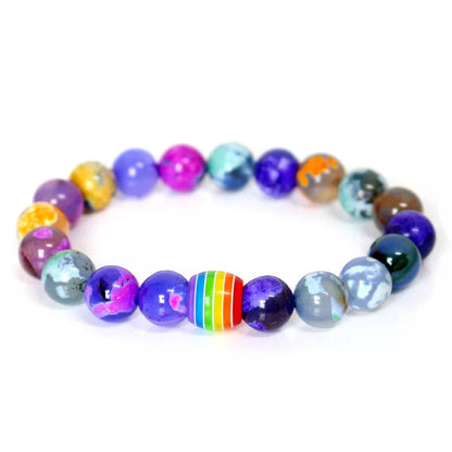 Rainbow Bead Bracelet with natural stone strand in multiple colors