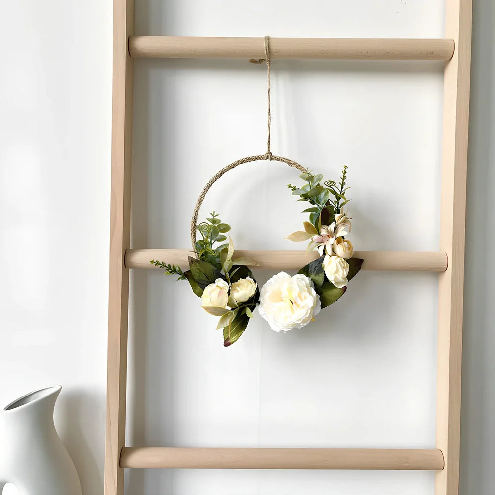 Round cloth rose garland wall decoration with 40cm diameter and floral detailing