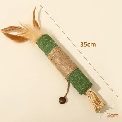 Wood skirret polygonum cat molar rod with catnip lafite grass and raffia detailing, 2.2 cm diameter