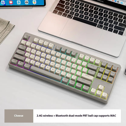 Wolf M87 wireless Bluetooth dual-mode mechanical feeling keyboard in blueberry colour on a desk