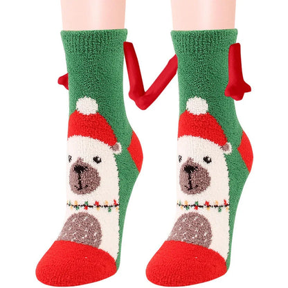 Christmas couple socks with magnetic connection feature and 3D animal patterns