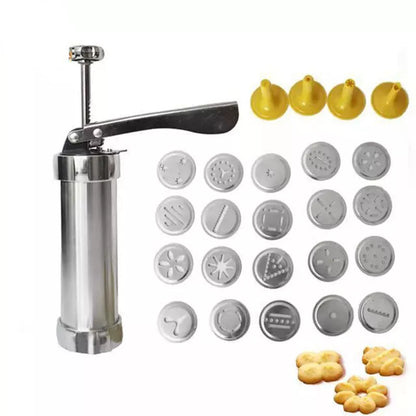 Stainless steel cookie press gun with multiple discs for baking and icing