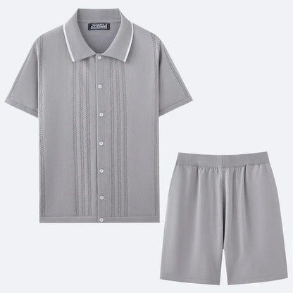 Women's khaki coloured short sleeve knit top and matching shorts, a Tencel viscose two-piece casual set.